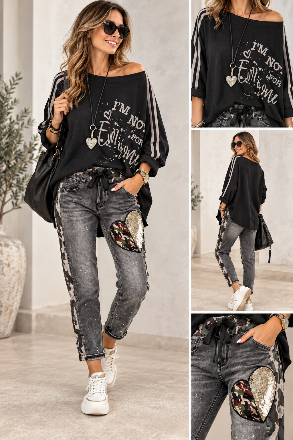 I’m Not For Everyone – Oversize Statement-Sweater mit Streifen | Schwarz