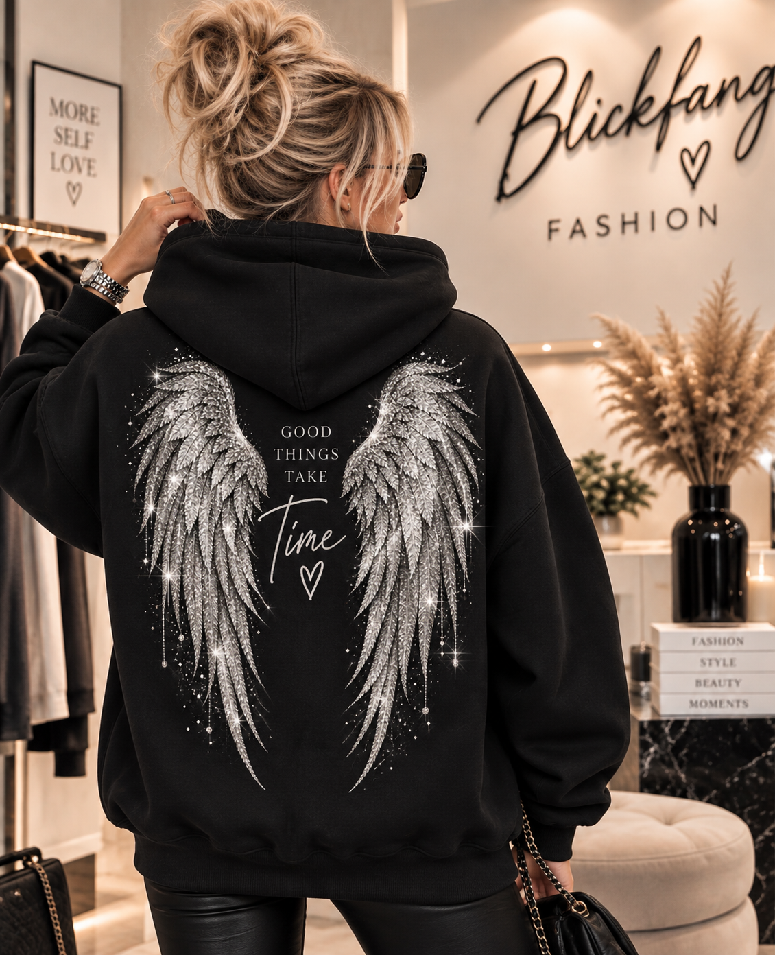 ✨ Angel Wings Luxury Hoodie – Glitzernde Engelsflügel mit Statement-Rückendruck | S–5XL