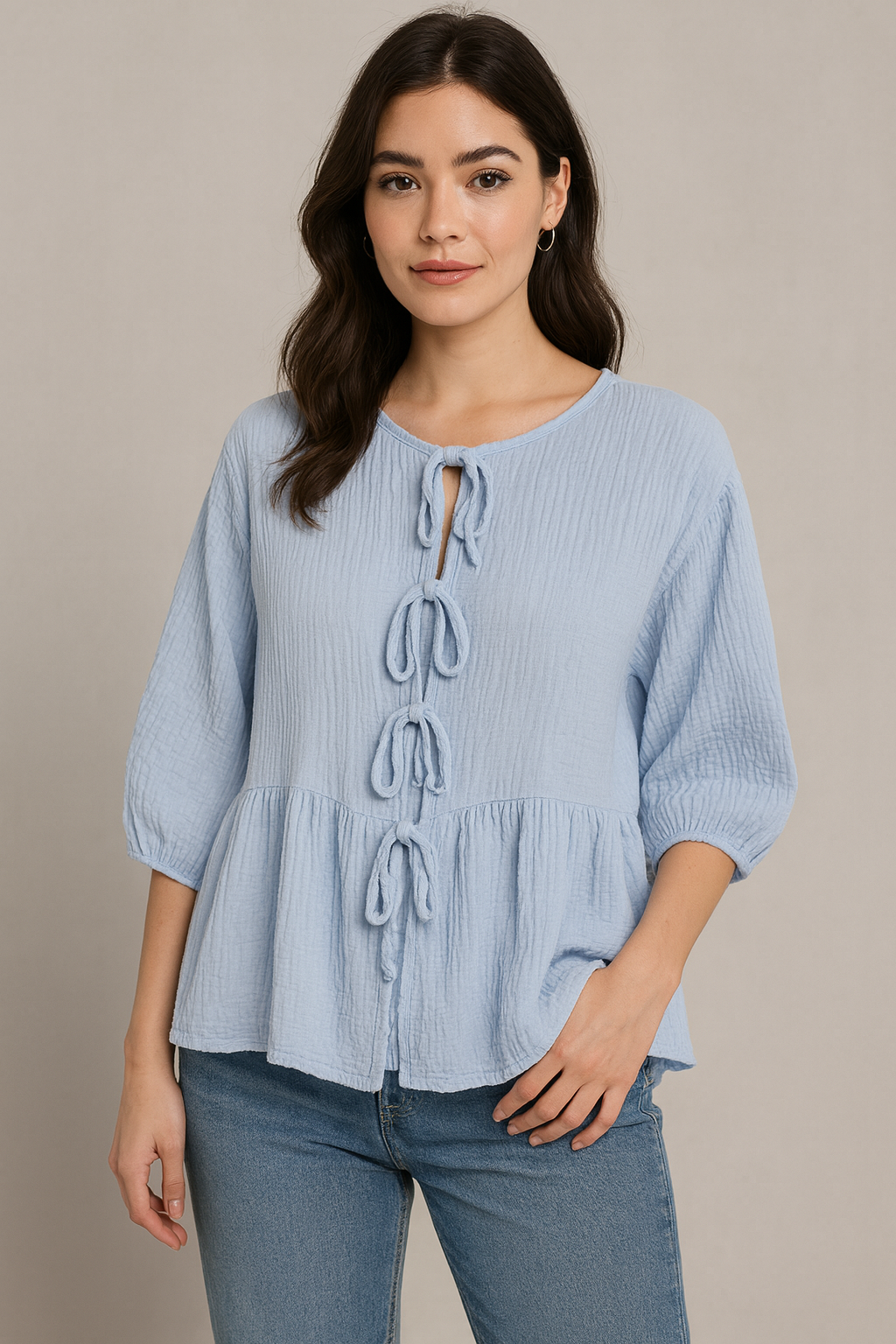 Luftige Baumwollbluse mit Schleifen – zeitloser Boho-Look ✨