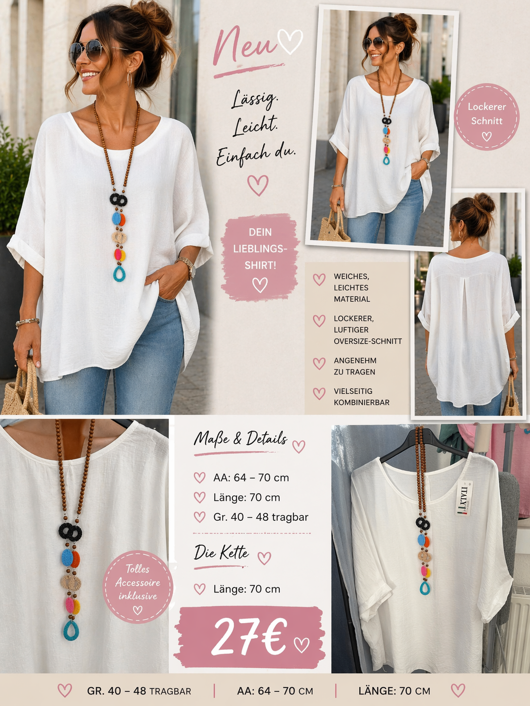 Bluse mit Kette Alina in 6 Farben