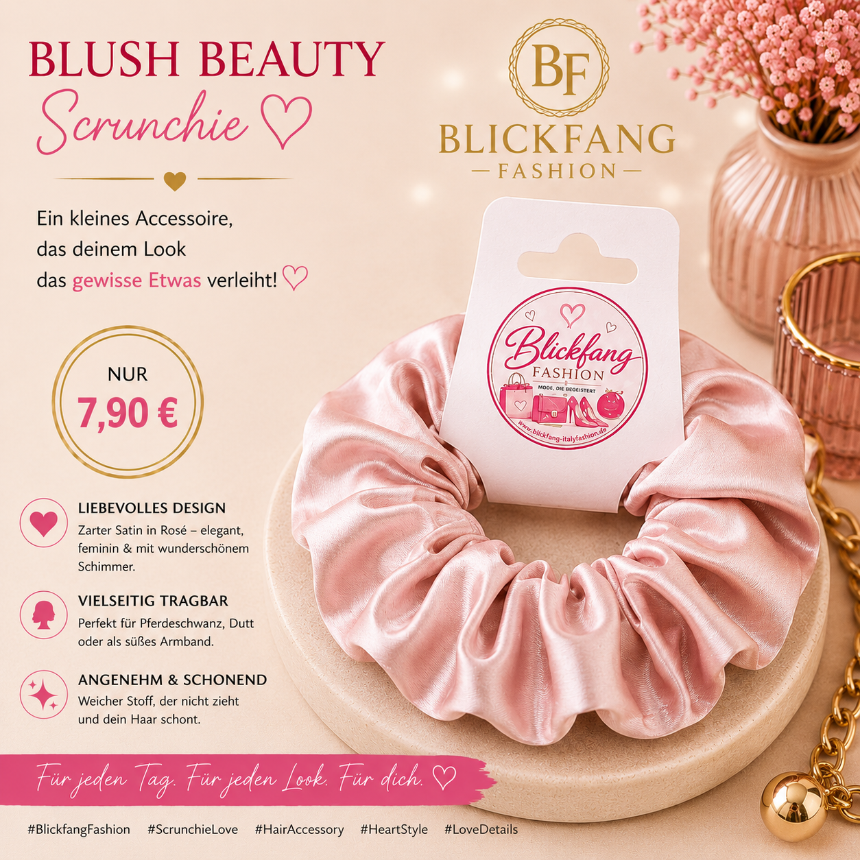 BLUSH BEAUTY – Zarter Satin-Scrunchie in Rosé ✨