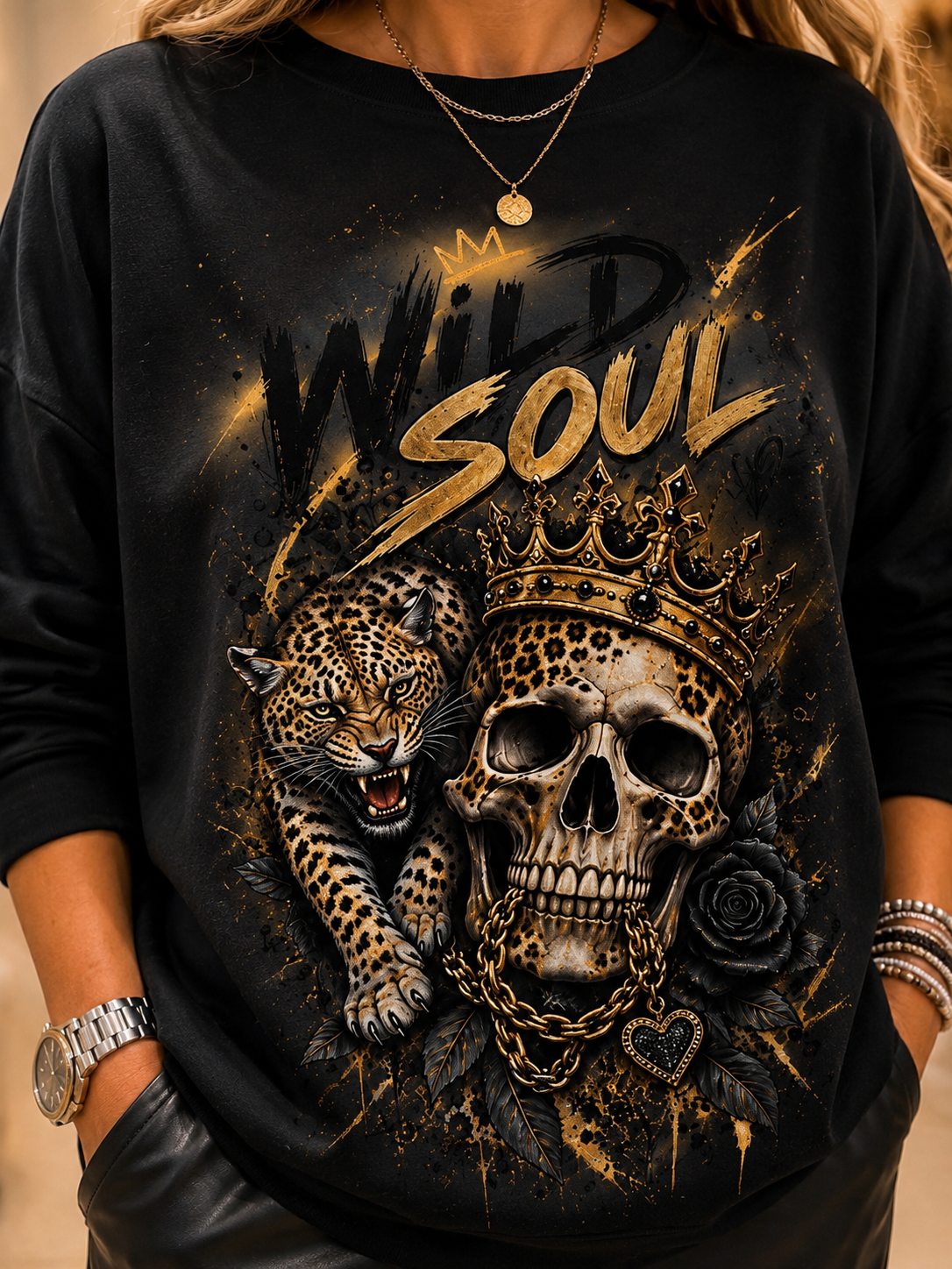WILD SOUL – Butterweicher Oversize Sweater mit Skull & Leo 🐆💀