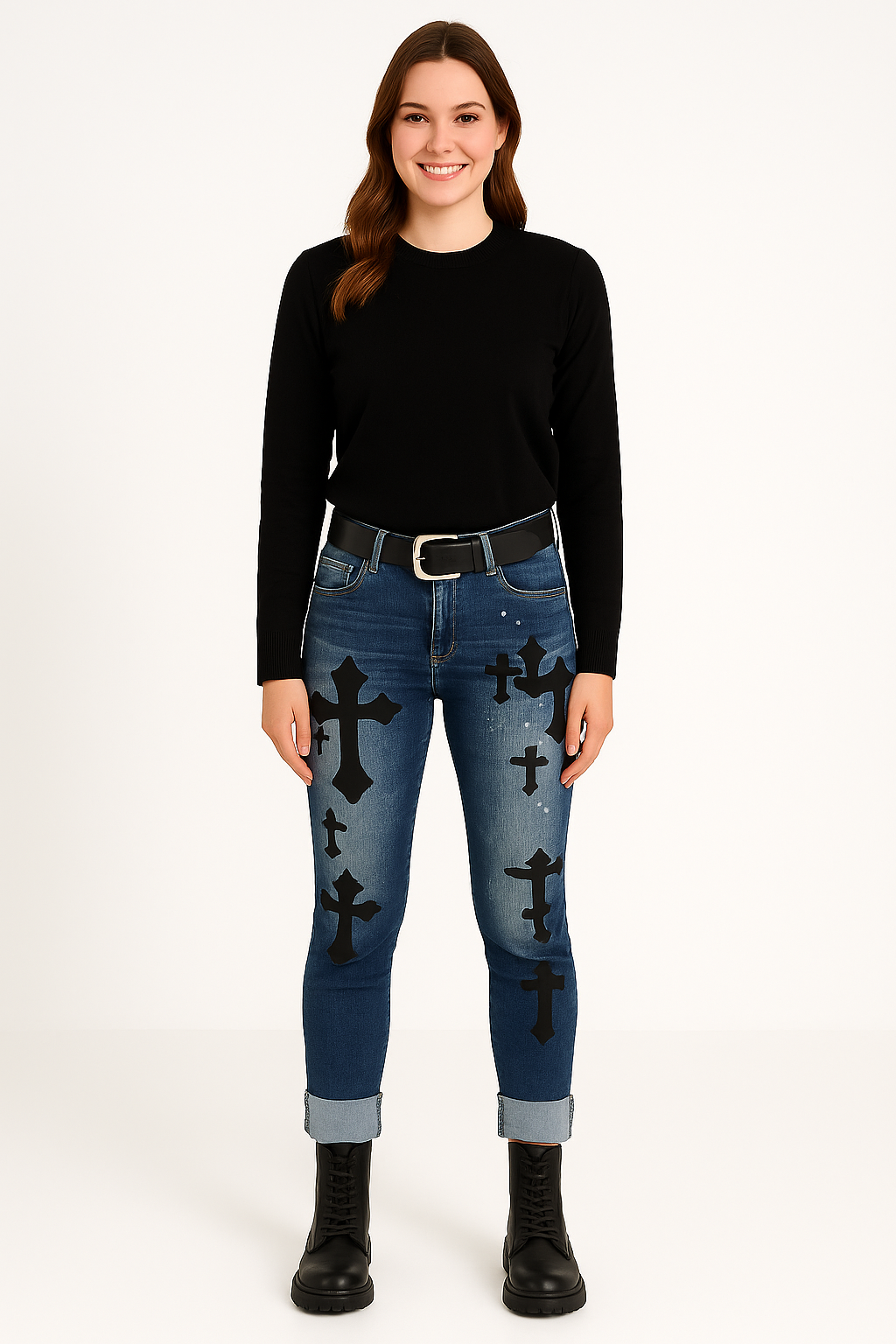 đ€ Rockige Jeans mit Kreuz-Print â Stylisch & auffĂ€llig! đ€