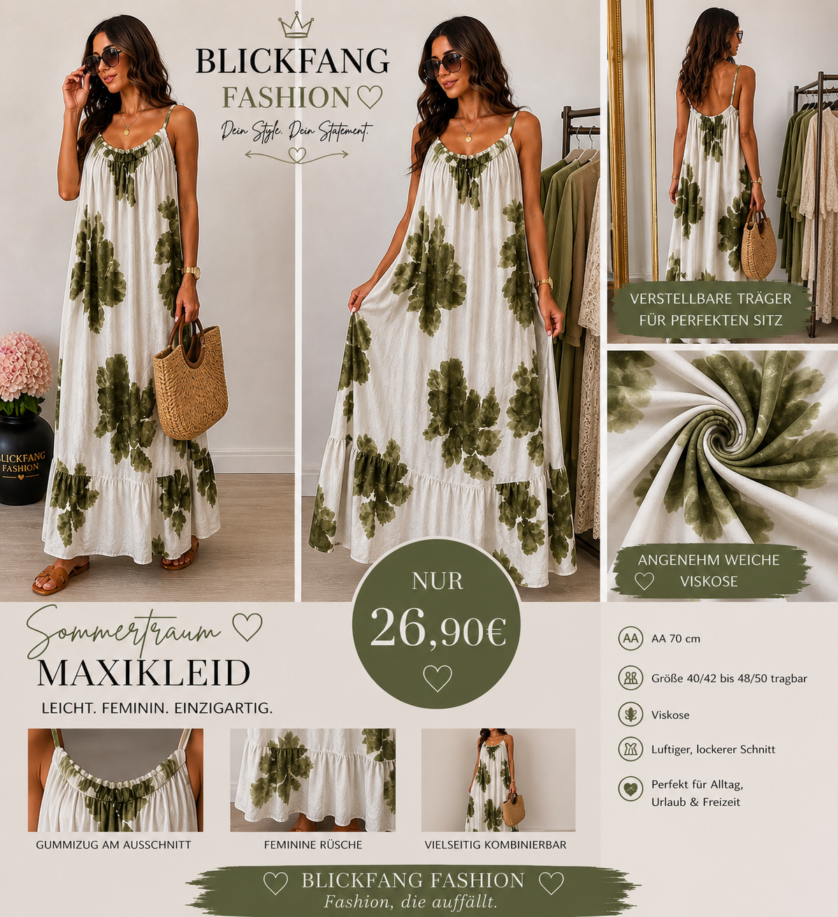 Sommertraum Maxikleid - Olive Edition