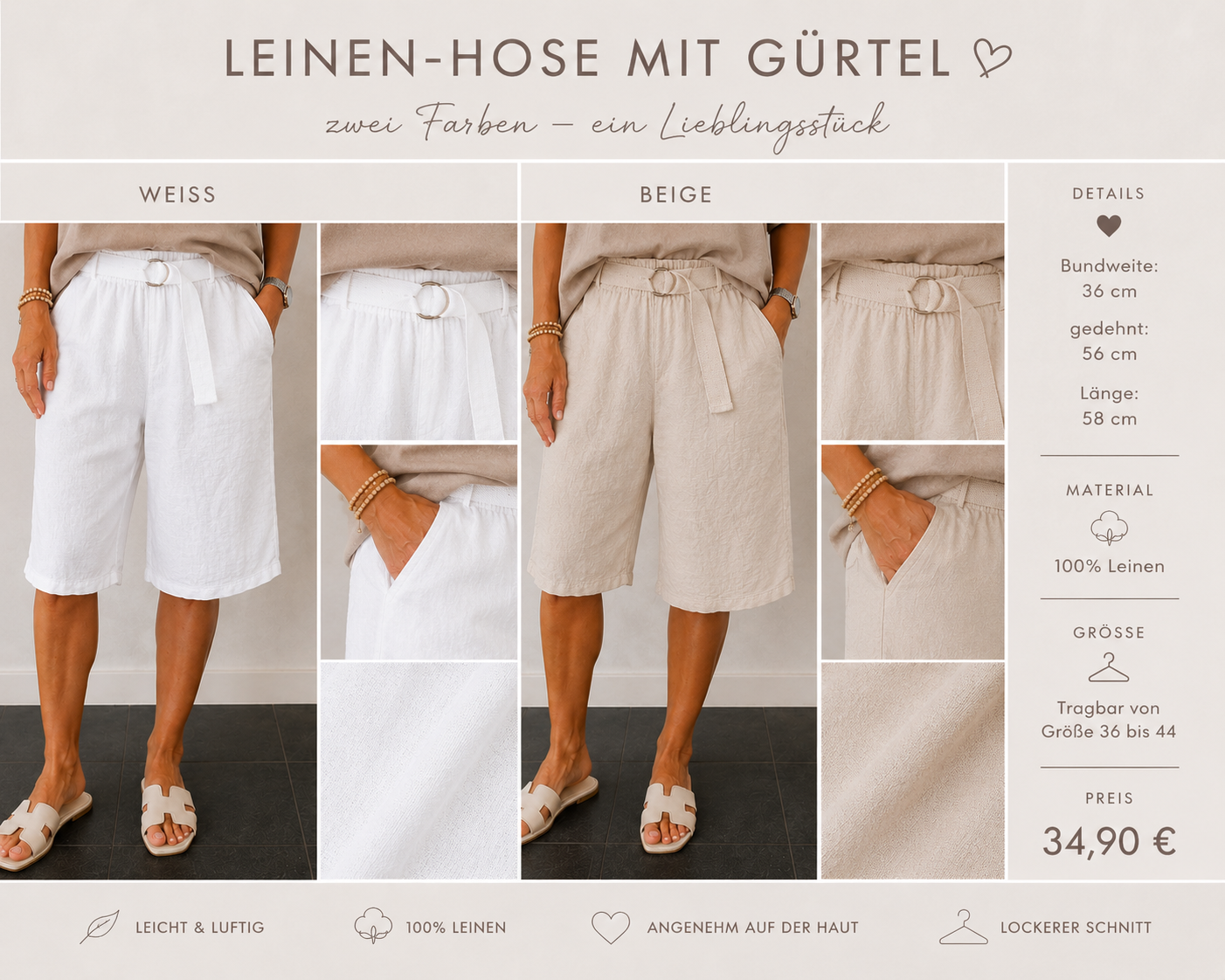 Leinen - Bermuda mit Gürtel