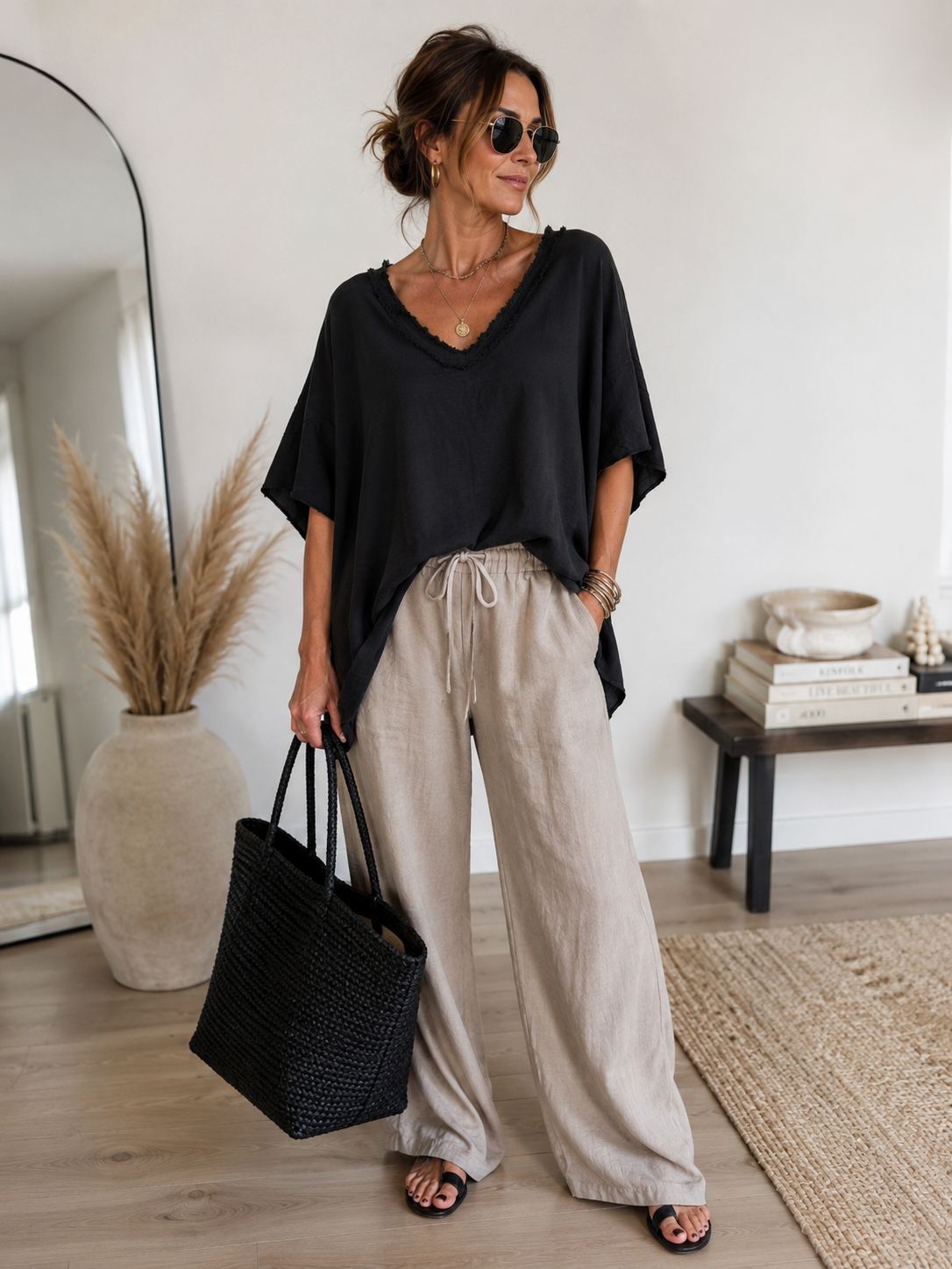 Oversize Shirt mit V-Ausschnitt in 4 Farben