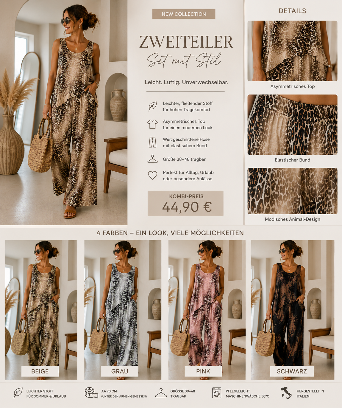 Zweiteiler mit Leo Print - in 4 Farben