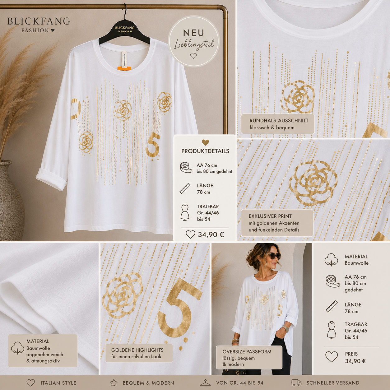 ✨ Golden Glam Oversize-Shirt – Dein eleganter Blickfang