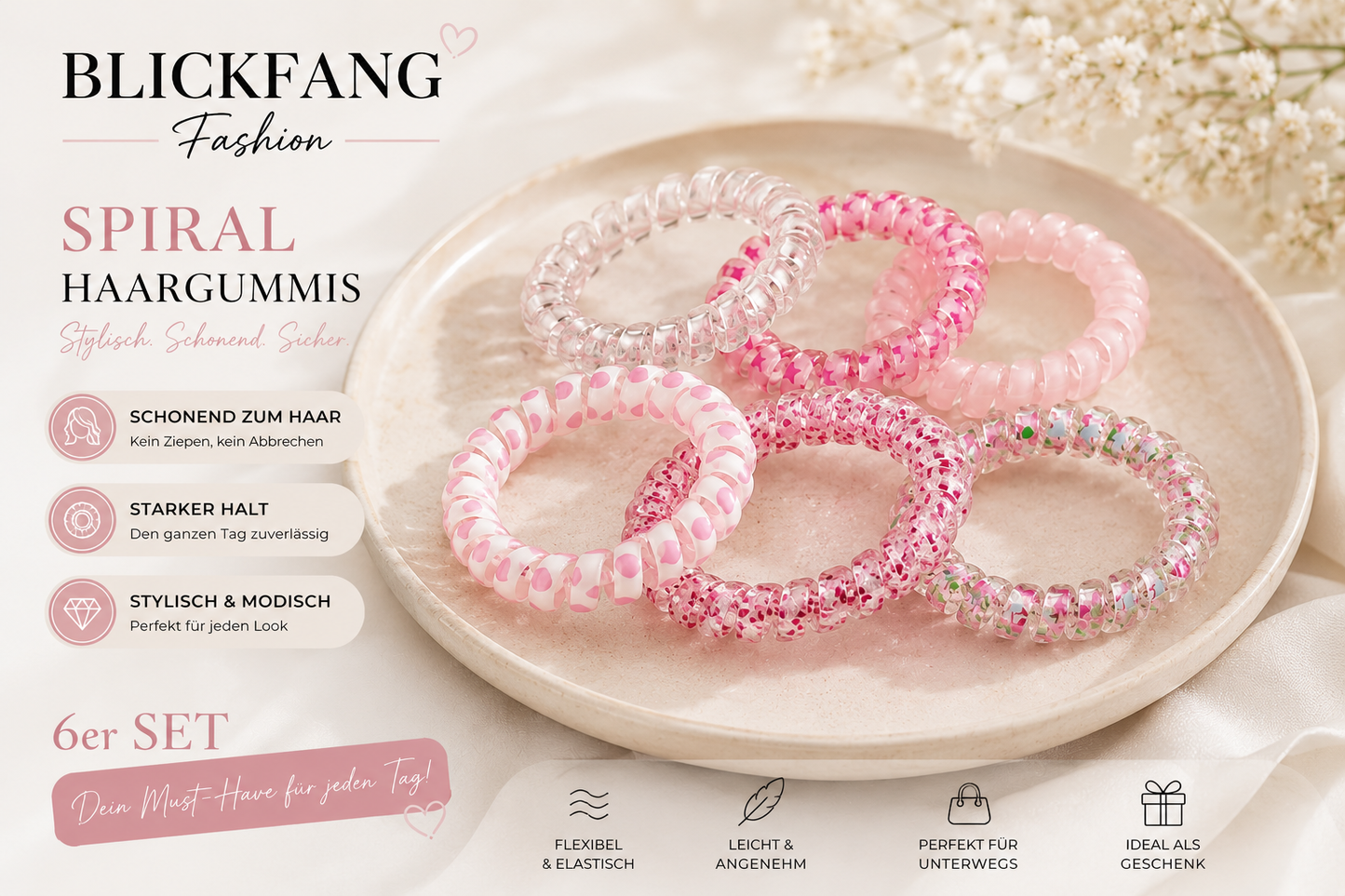 đ Hair Candy â 6er Spiral-Haargummi Geschenkset | Premium Hair Coils in Geschenkverpackung