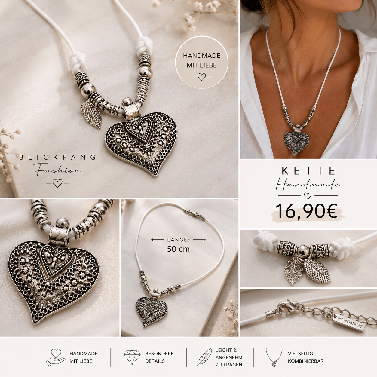 Handmade Herz-Kette – 50 cm | Zeitlos & stilvoll | 16,90 €