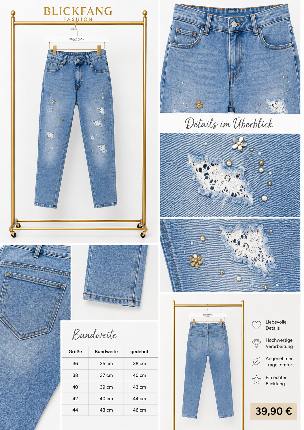Statement Jeans „Glam Denim" | Destroyed & Schmuckdetails | Gr. 36–44