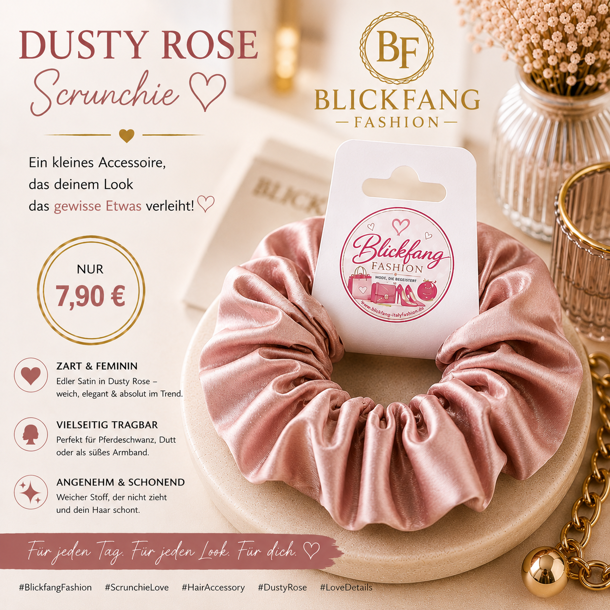 DUSTY ROSE LOVE – Edler Satin Scrunchie für deinen perfekten Look 8006