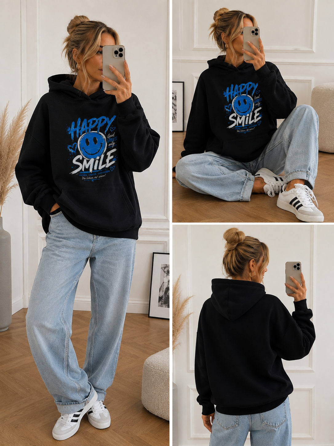 HAPPY SMILE Oversize Hoodie – Good Vibes Only 💙