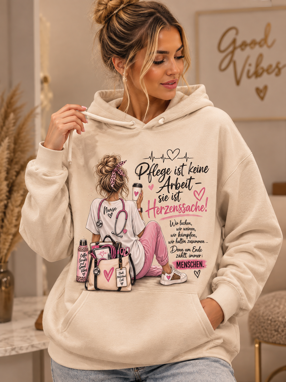 💗 PFLEGE IST HERZENSSACHE – Statement Hoodie für echte Alltagsheldinnen 🩺✨