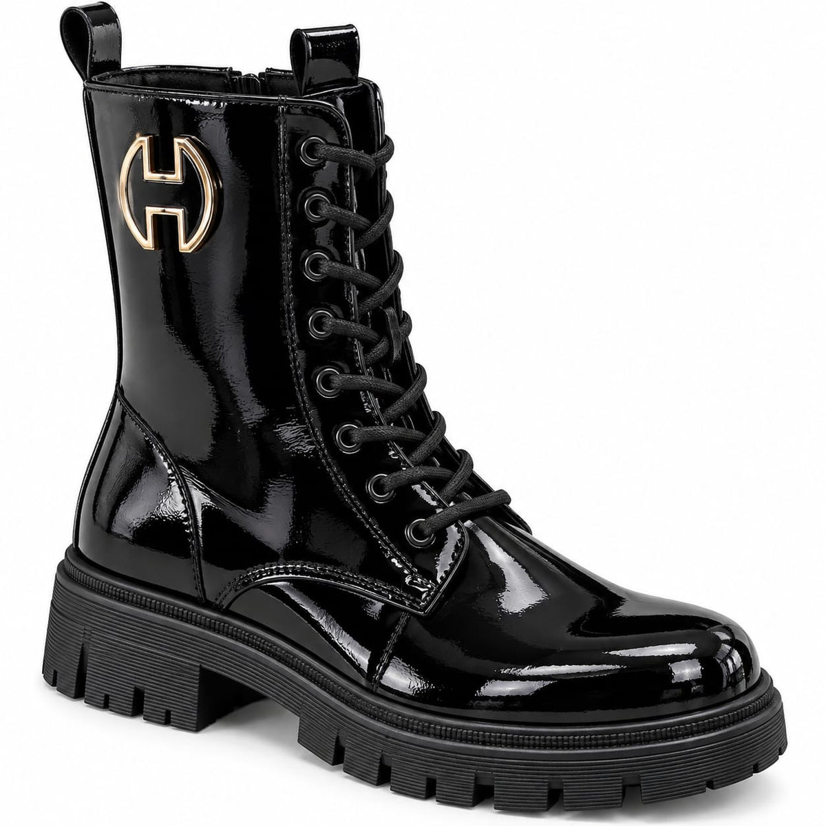 Glossy Statement Boot – Schwarz & Gold