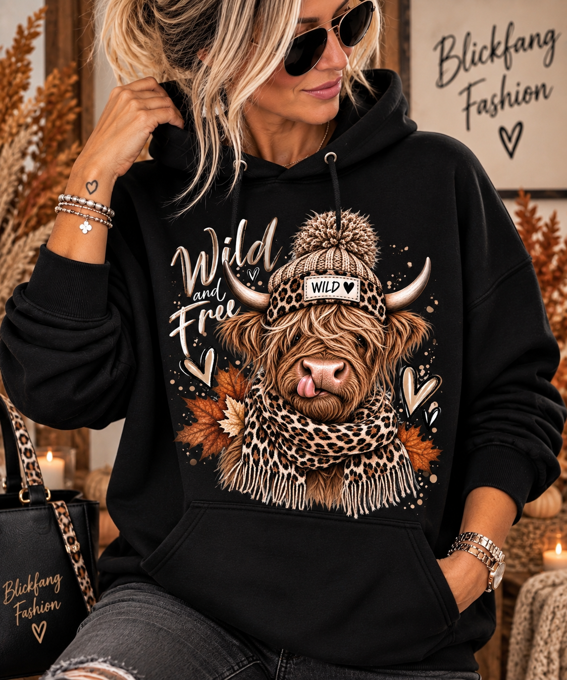 „Wild & Free“ Highland Cow – Sweater & Hoodie 🐆🤎