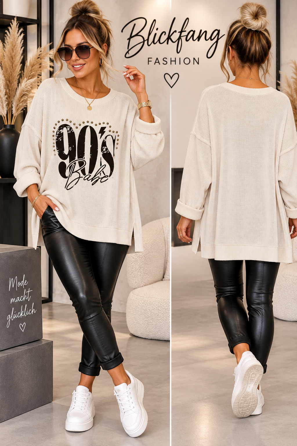 90’s BABE – Oversize Statement-Pullover mit Wow-Effekt 💗 | Made in Italy | Weiss