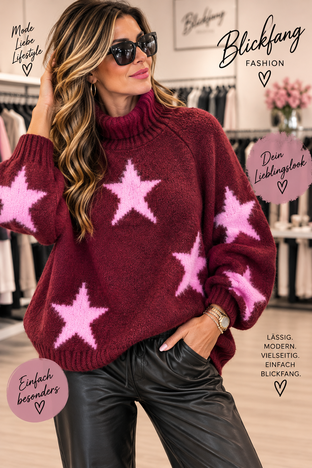 Star Love – Kuscheliger Oversize-Sternenpullover mit Stehkragen | 39,90 €