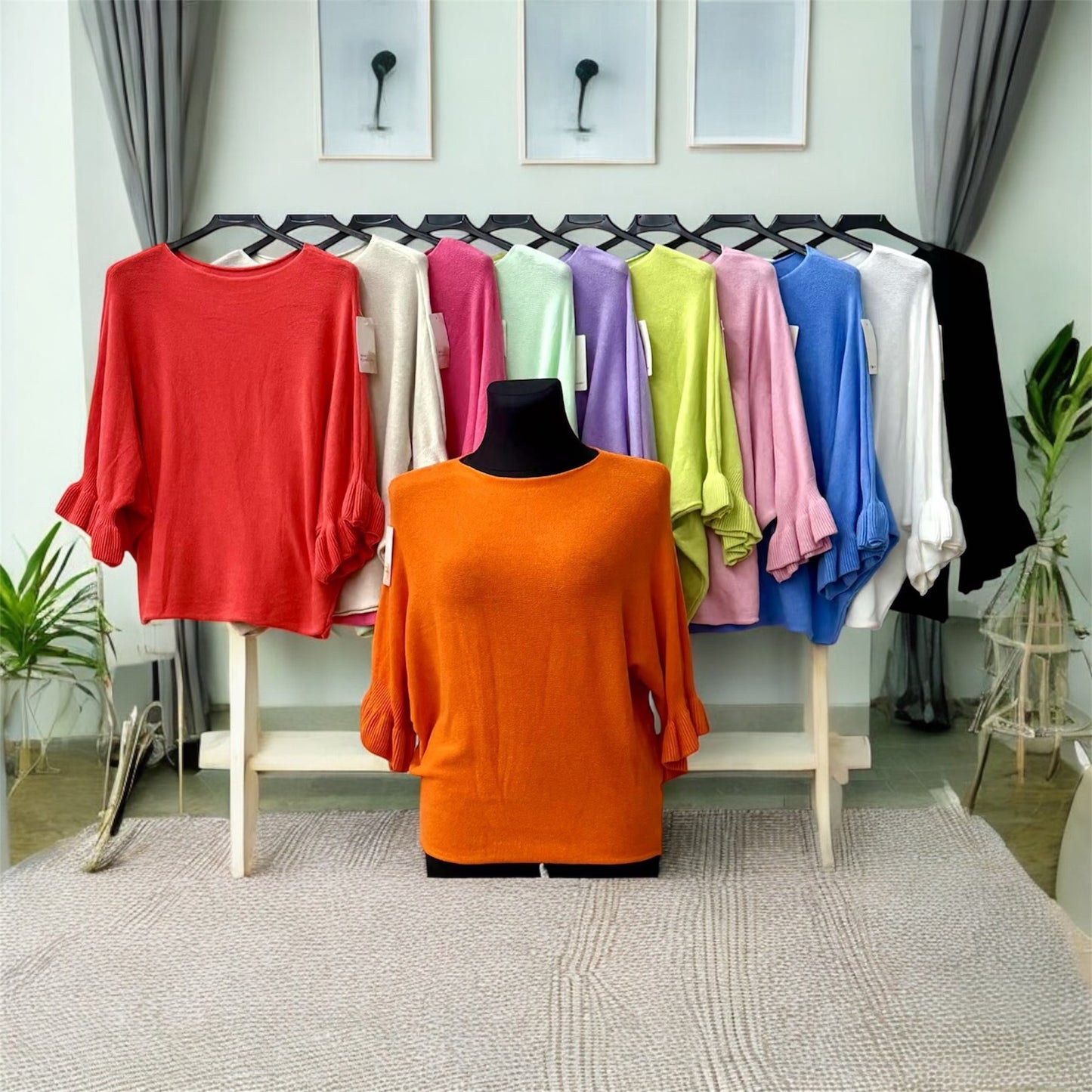 Frühlings Pullover mit Rüschen Ärmeln in vielen Farben