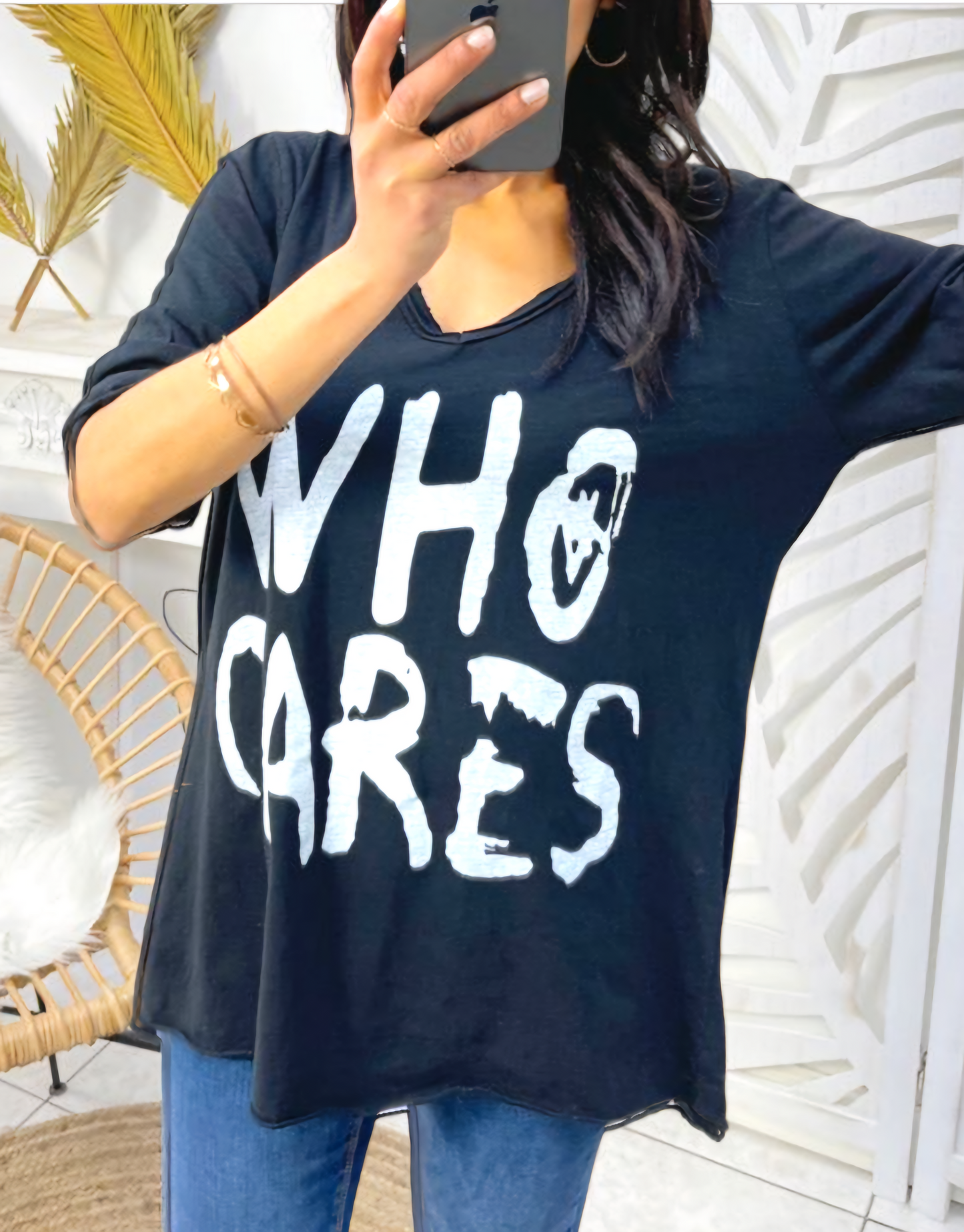 BAUMWOLL-SHIRT "WHO CARES" SS341 SCHWARZ