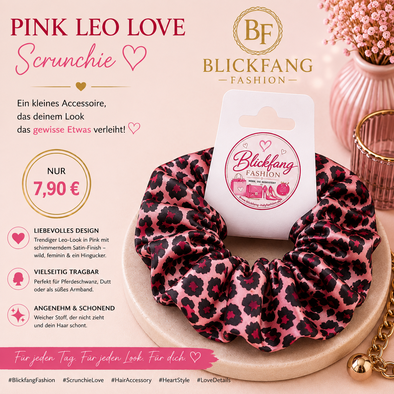 PINK LEO LOVE – Satin-Scrunchie für echte Leo-Lover 🐆🩷