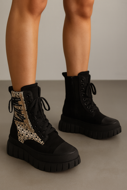 Chunky Boots Schwarz/ Beige