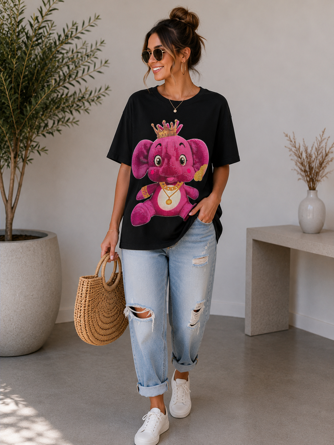 ♥️ Premium Oversize T-Shirt „ Elefant Strass „