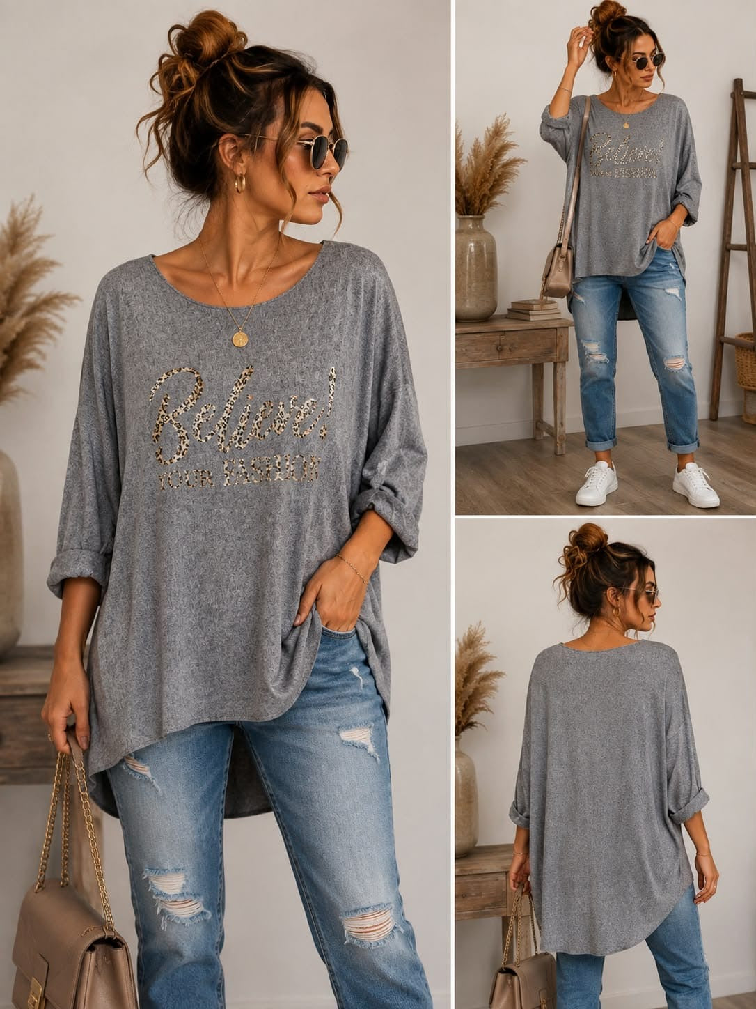 Believe Oversize-Shirt | Statement-Print | Viskose | Größe 38–46 | Blickfang Fashion