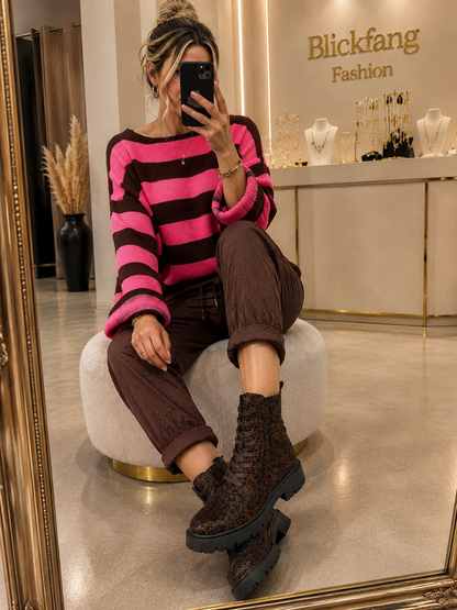 LEO GLAM BOOTS – Schoko Statement Boots mit Funkel-Details