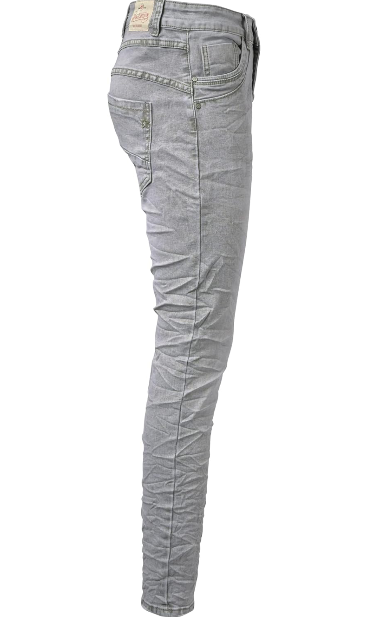 Jewelly Damen Stretch Jeans Five-Pocket im Crash-Look | Boyfriend Hose mit sichtbarer Knopfleiste|