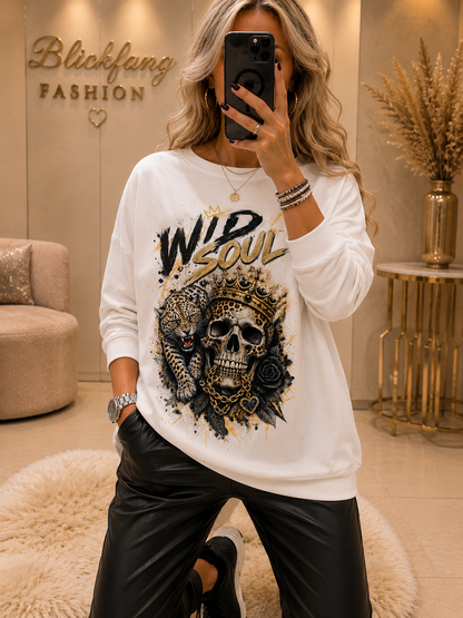 WILD SOUL – Butterweicher Oversize Sweater mit Skull & Leo 🐆💀