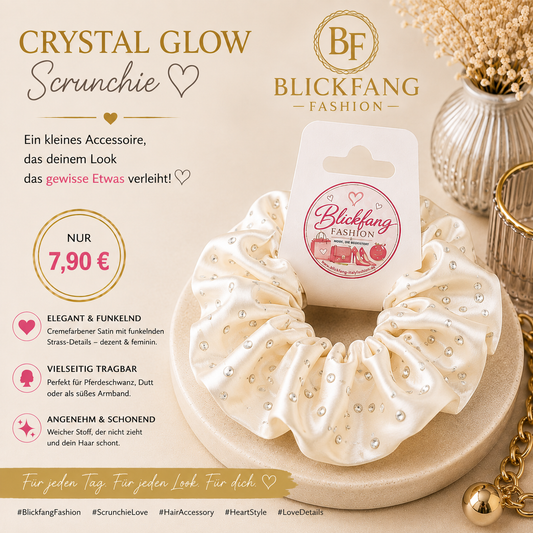 CRYSTAL GLOW – Funkelnder Satin-Scrunchie in Creme ✨