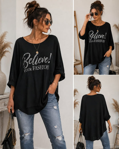 Believe Oversize-Shirt | Statement-Print | Viskose | Größe 38–46 | Blickfang Fashion