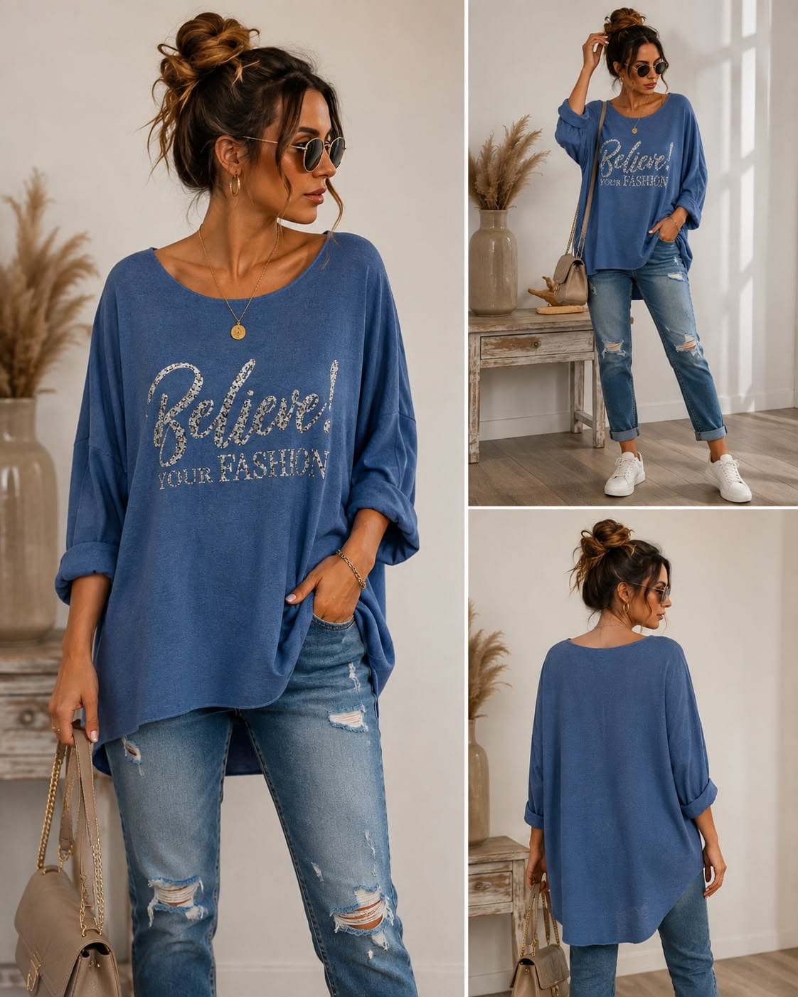 Believe Oversize-Shirt | Statement-Print | Viskose | Größe 38–46 | Blickfang Fashion