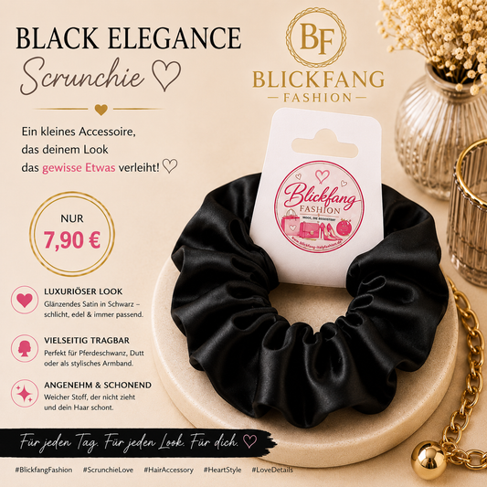 BLACK ELEGANCE – Edler Satin-Scrunchie in klassischem Schwarz
