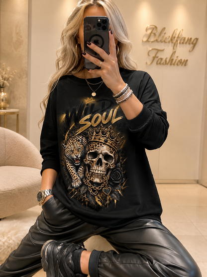 WILD SOUL – Butterweicher Oversize Sweater mit Skull & Leo 🐆💀