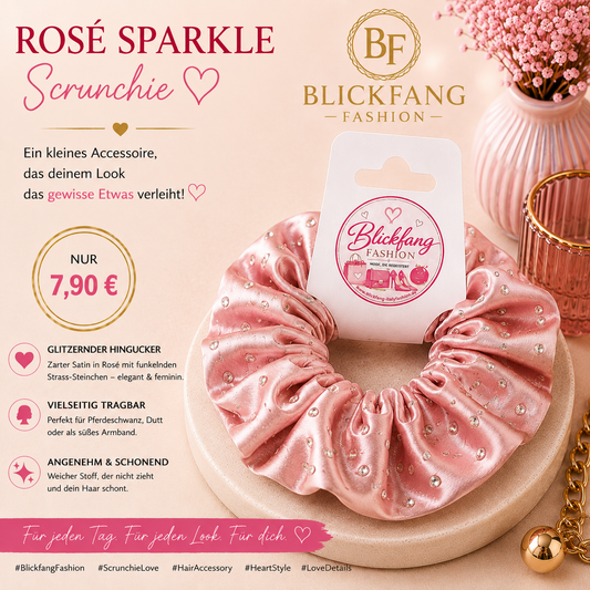 ROSÉ SPARKLE – Funkelnder Satin-Scrunchie mit Strass ✨🩷