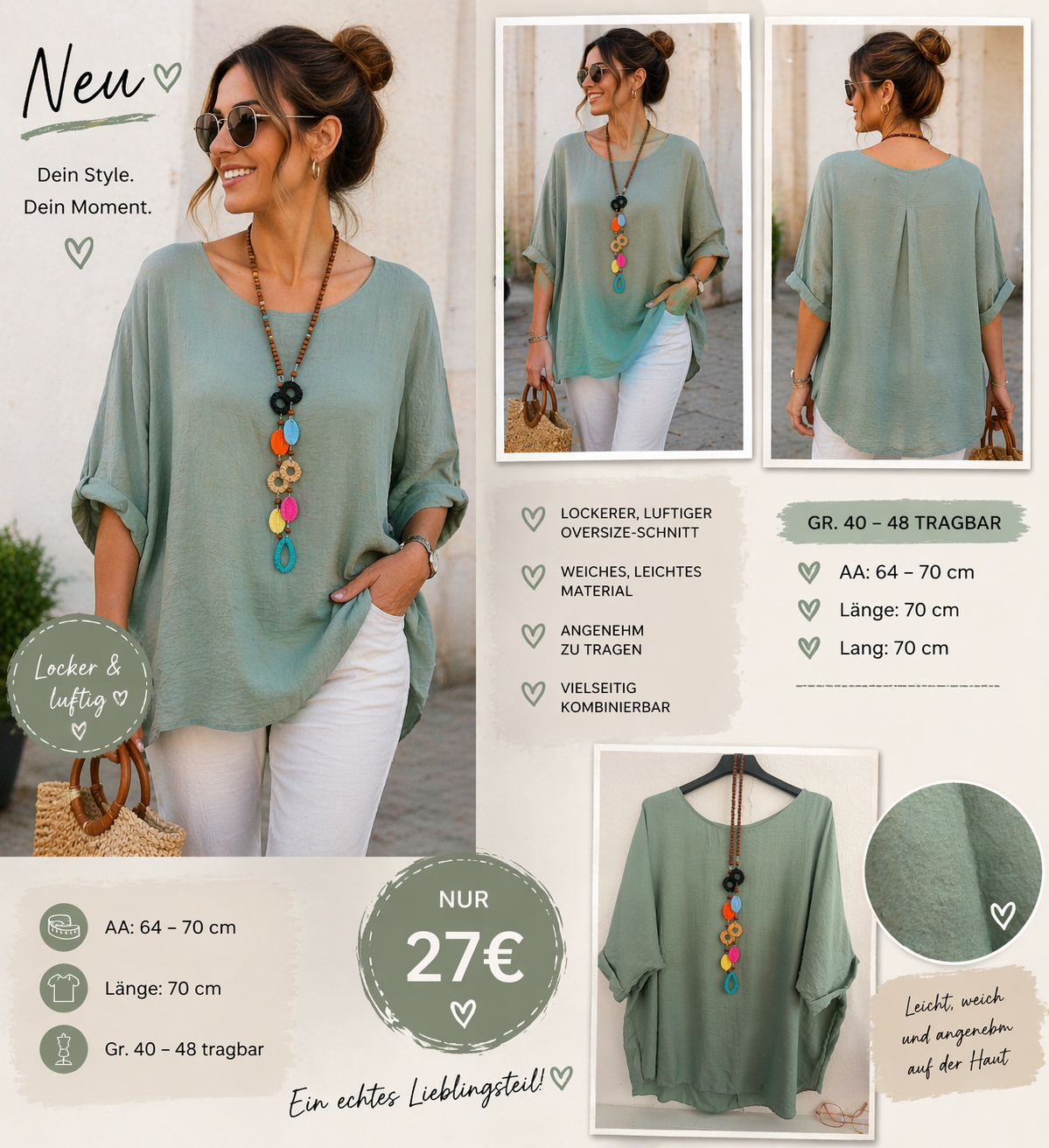 Bluse mit Kette Alina in 6 Farben