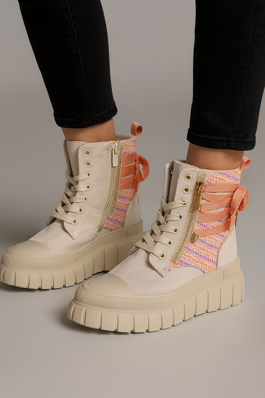 Urban Chic High-Top Sneaker – Creme & Color Pop