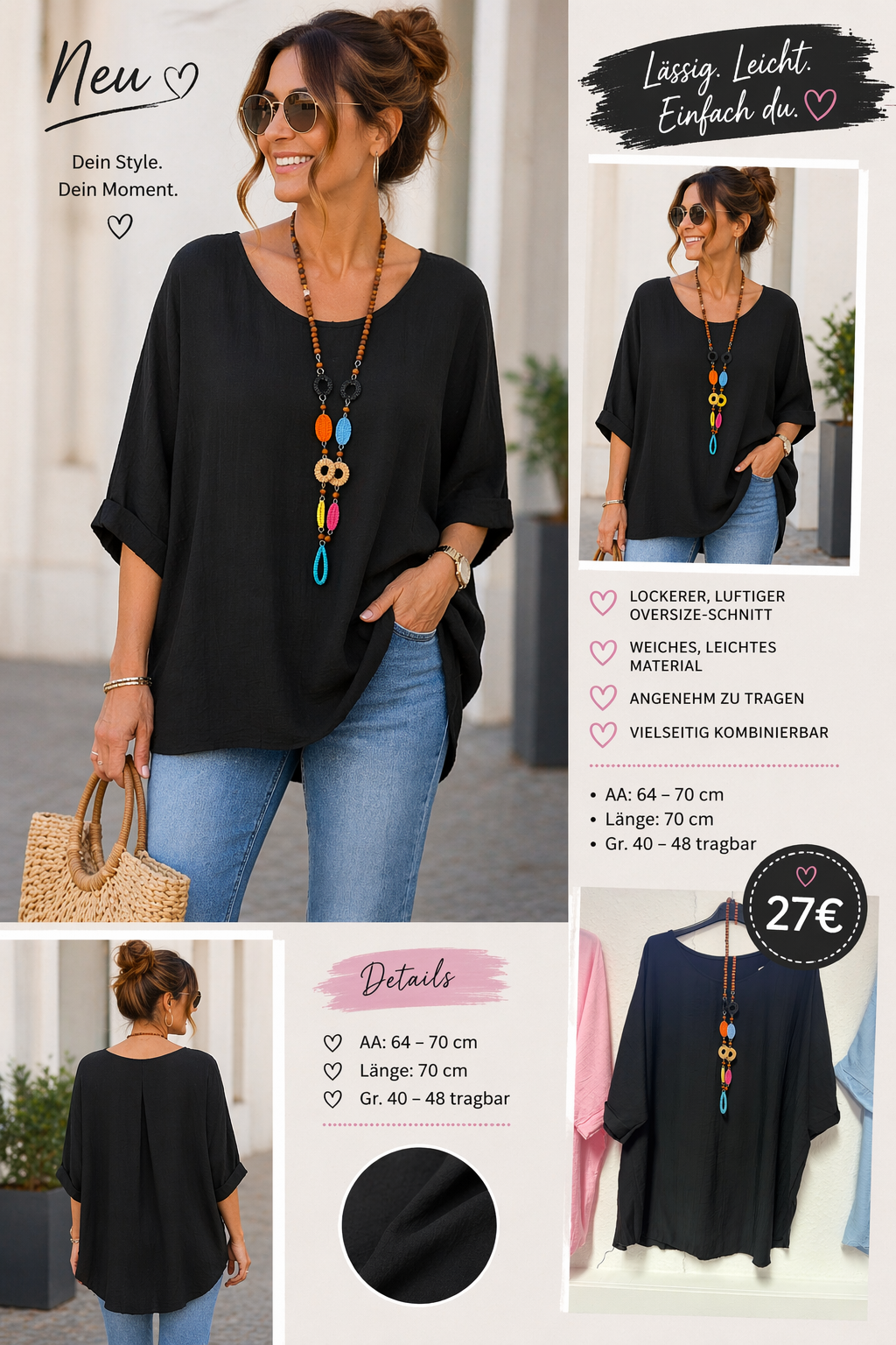 Bluse mit Kette Alina in 6 Farben