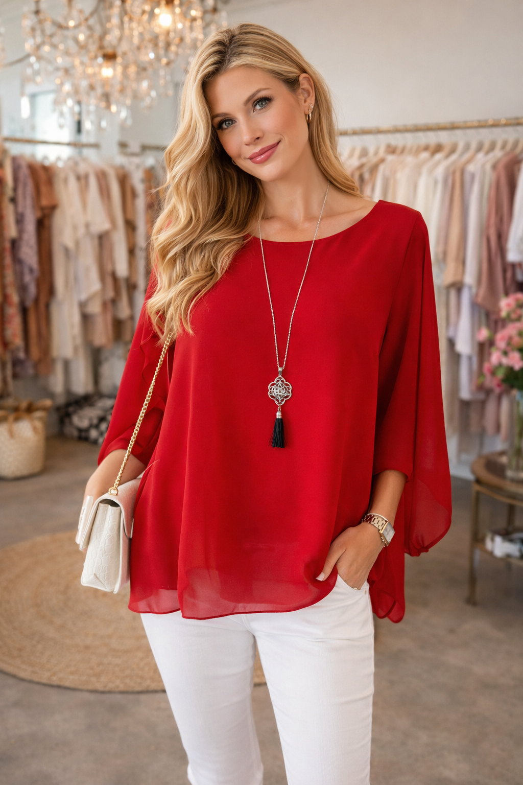 Frühlingsbluse mit toller Kette