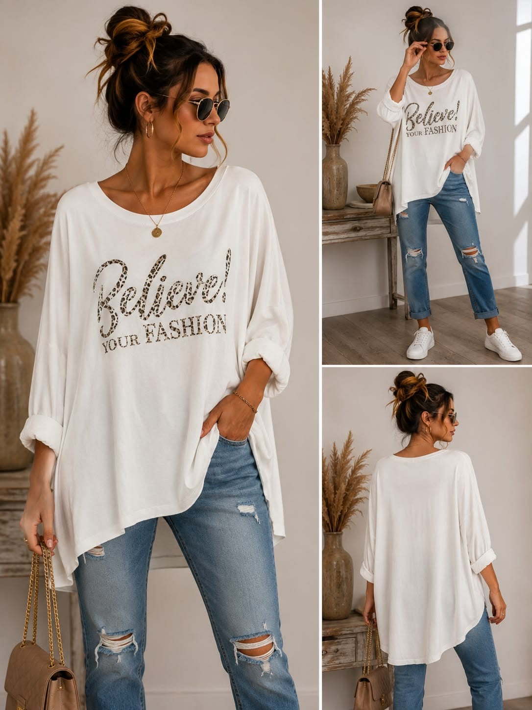 Believe Oversize-Shirt | Statement-Print | Viskose | Größe 38–46 | Blickfang Fashion