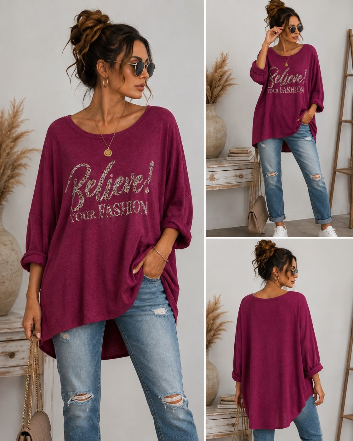 Believe Oversize-Shirt | Statement-Print | Viskose | Größe 38–46 | Blickfang Fashion