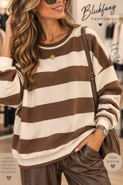 Oversize Streifen-Sweater „Chocolate Love“ – Schoko & Creme | Trendiger Casual-Look 🤎