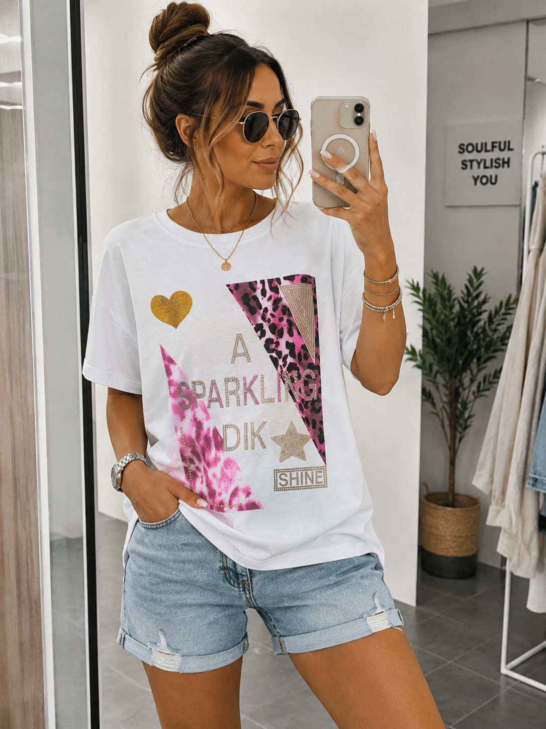 Oversize Shirt „ Sparkling mit Glitzer Print“