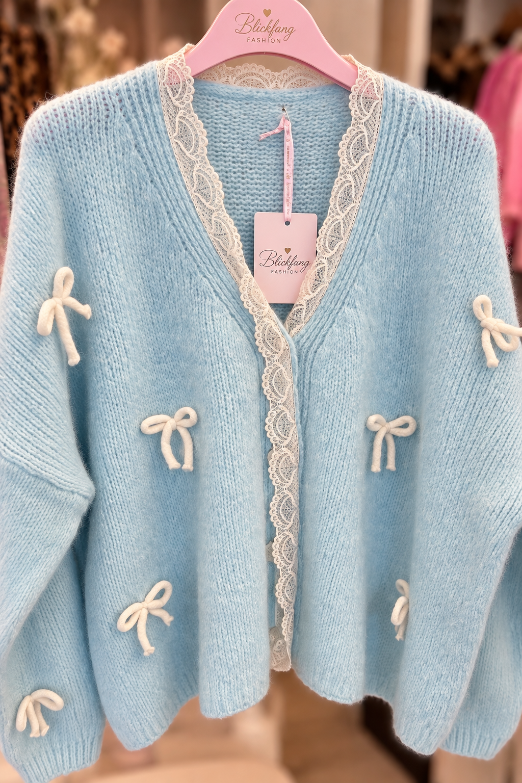 Romantic Bow Cardigan mit Spitze – super elastisch | Blau, Rosa & Beere