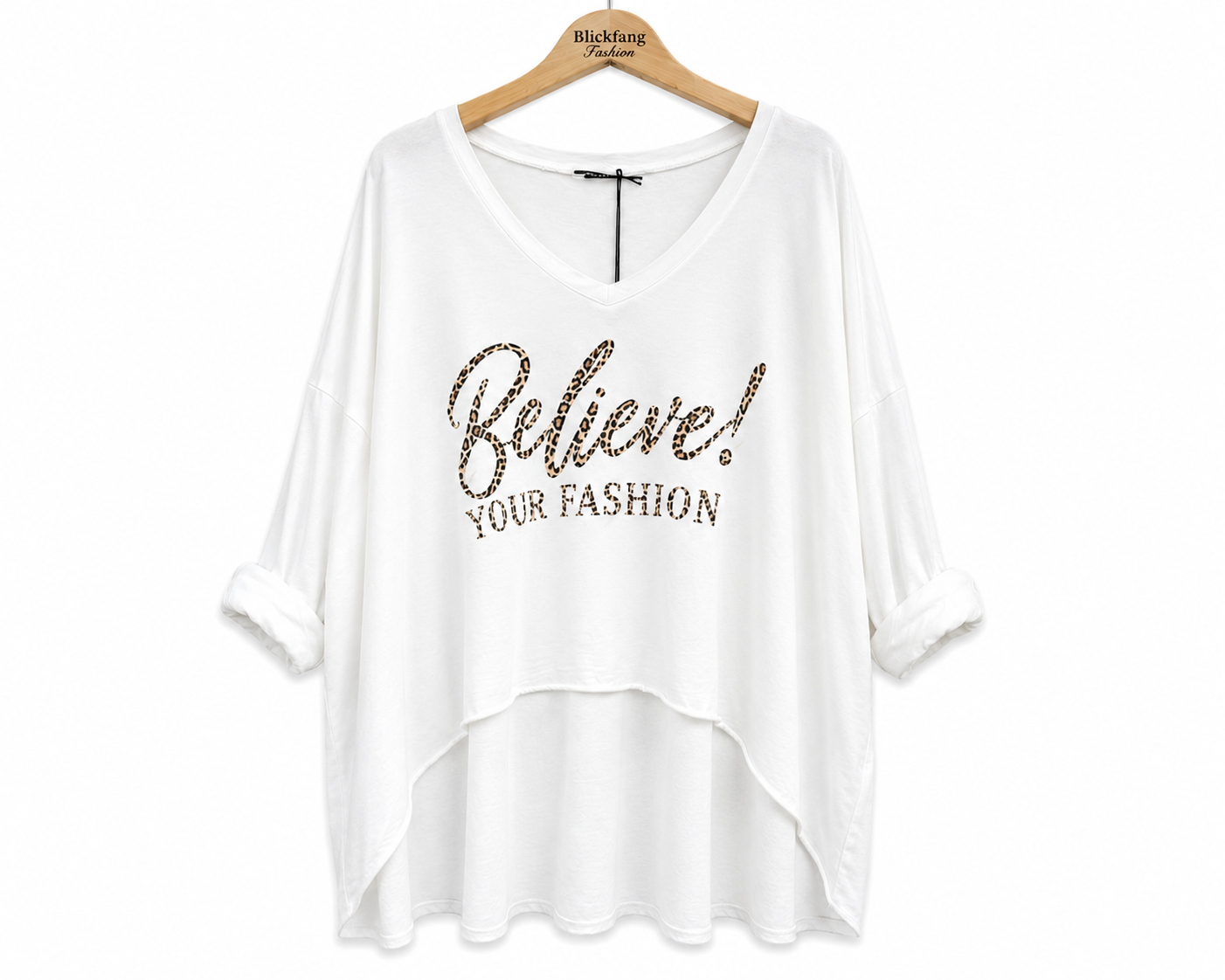 Oversize Shirt „Believe! Your Fashion“ – Stylischer Leo-Print | 4 Farben | One Size