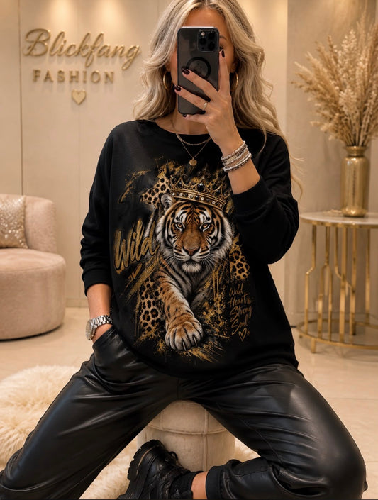 WILD TIGER LOVE – Butterweicher Oversize Sweater mit Statement-Print 🖤✨