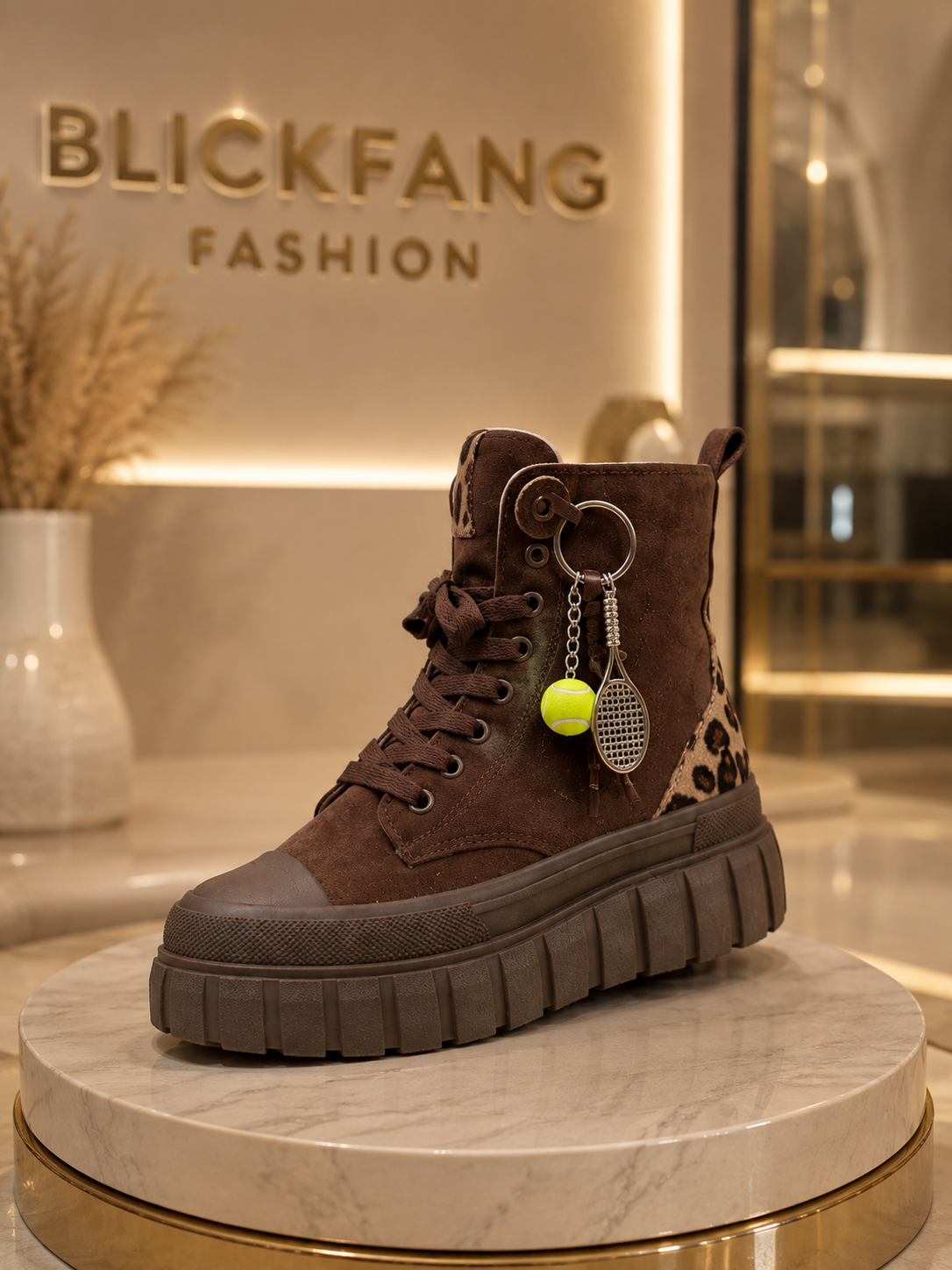 Leo High Sneaker Schoko – Chunky Style mit Tennis-Anhänger