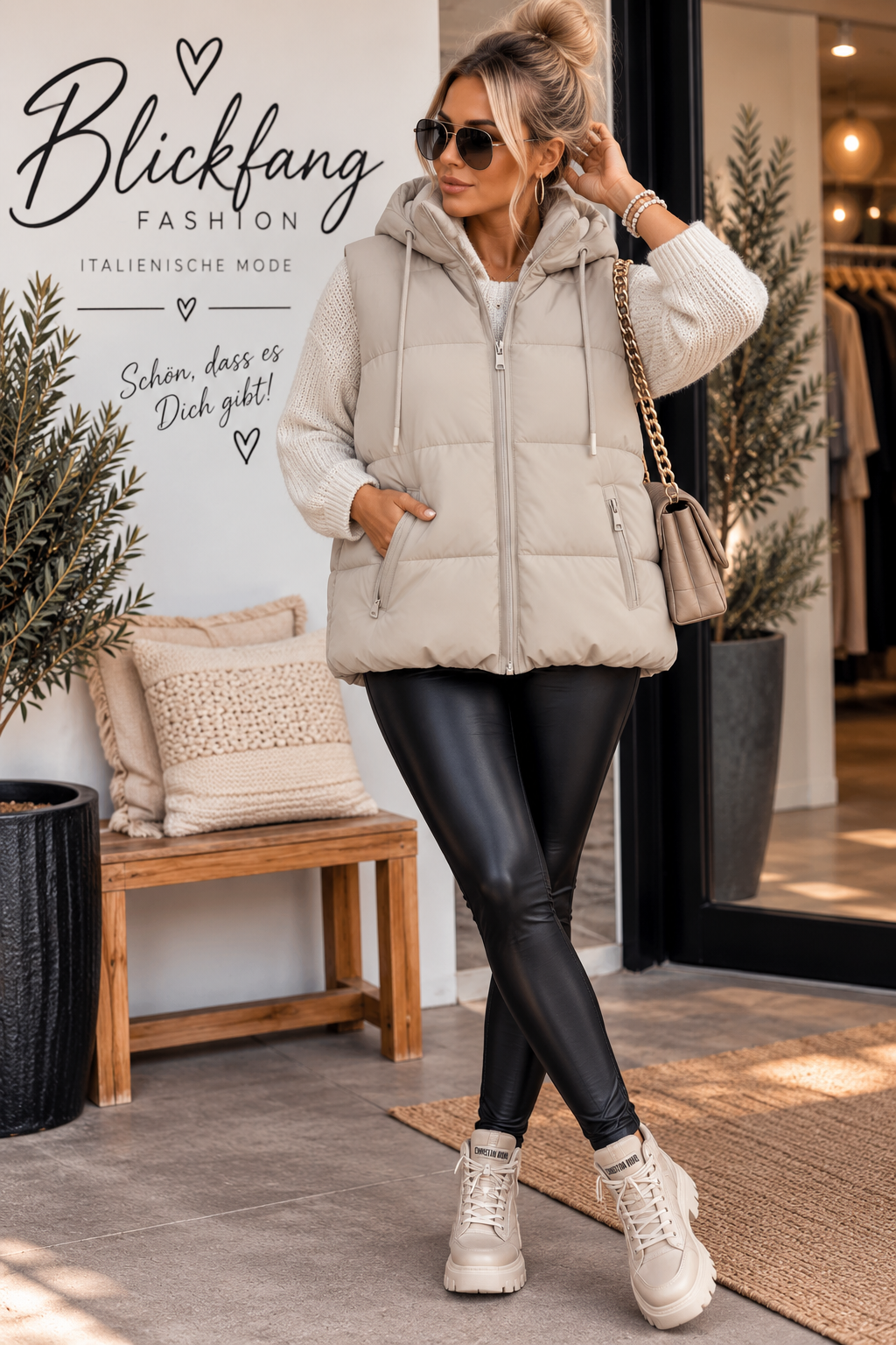 Kuschelig warm & mega stylisch – unsere Premium Steppweste mit Kapuze Beige